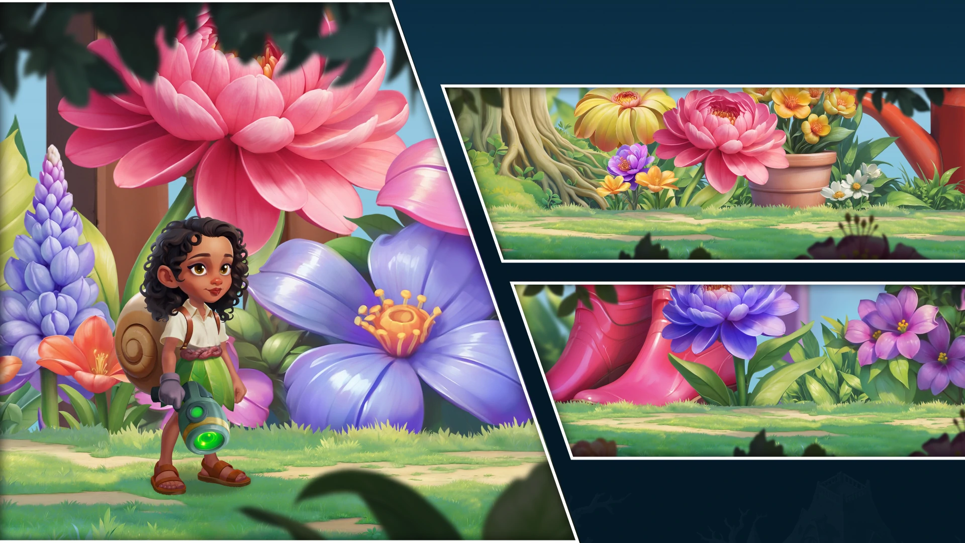 Spelling game screens showing multiple locations and gameplay views