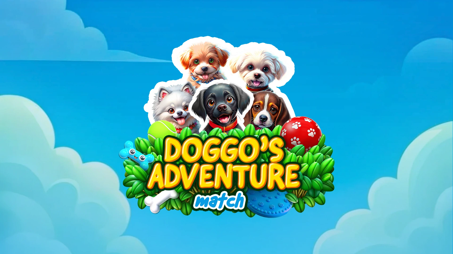 Doggo’s Adventure Match main game screen with logo and dog character