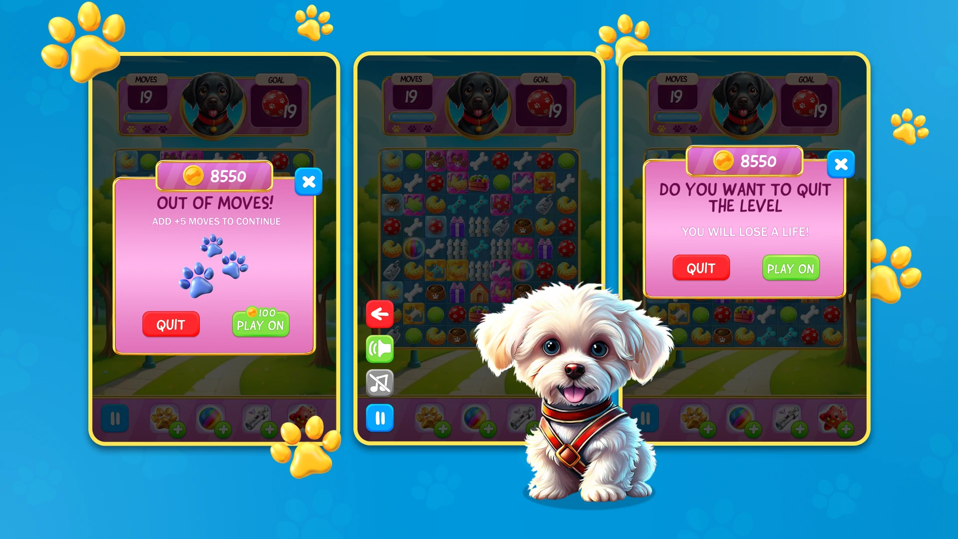 Victory screen after completing a level in Doggo’s Adventure Match