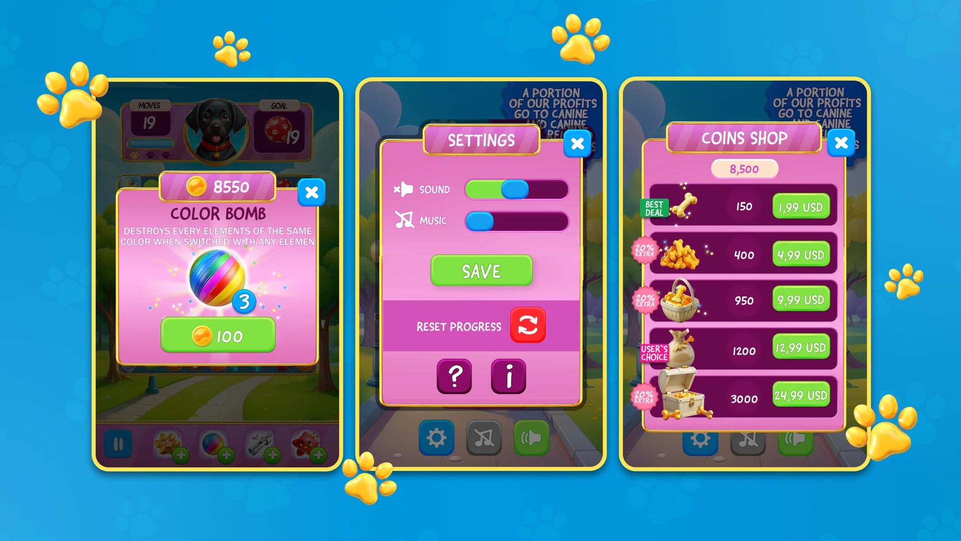 Mini-game interface inside Doggo’s Adventure Match