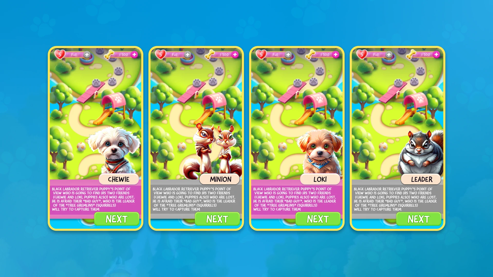 Card collection system in Doggo’s Adventure Match