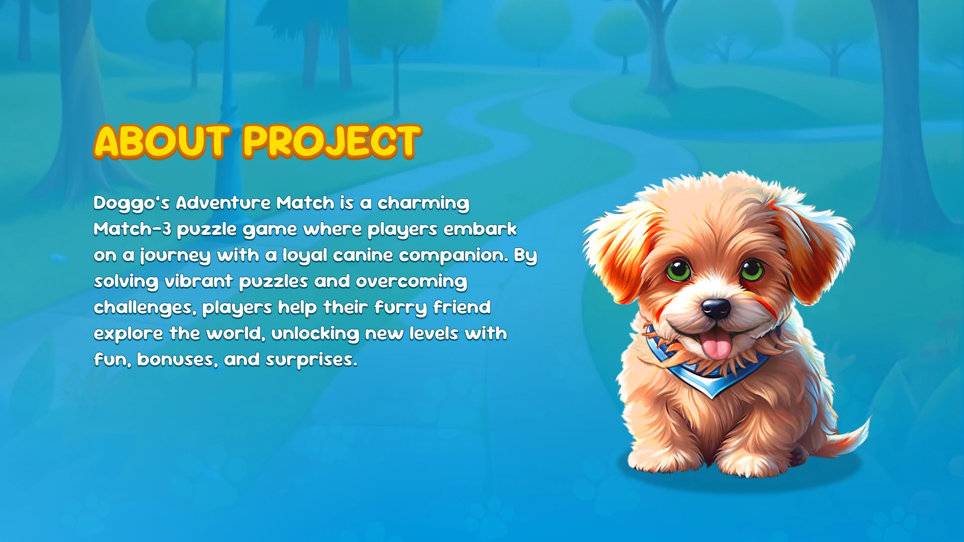 Match-3 puzzle level from Doggo’s Adventure Match with colorful tiles
