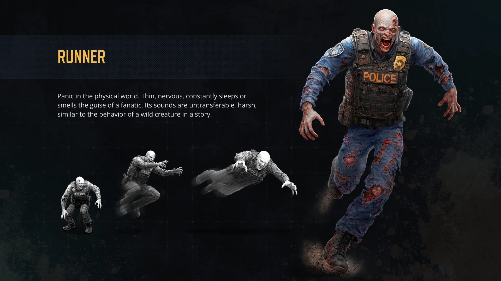 Runner enemy concept showing sprint animation and movement poses for the Undeads project.