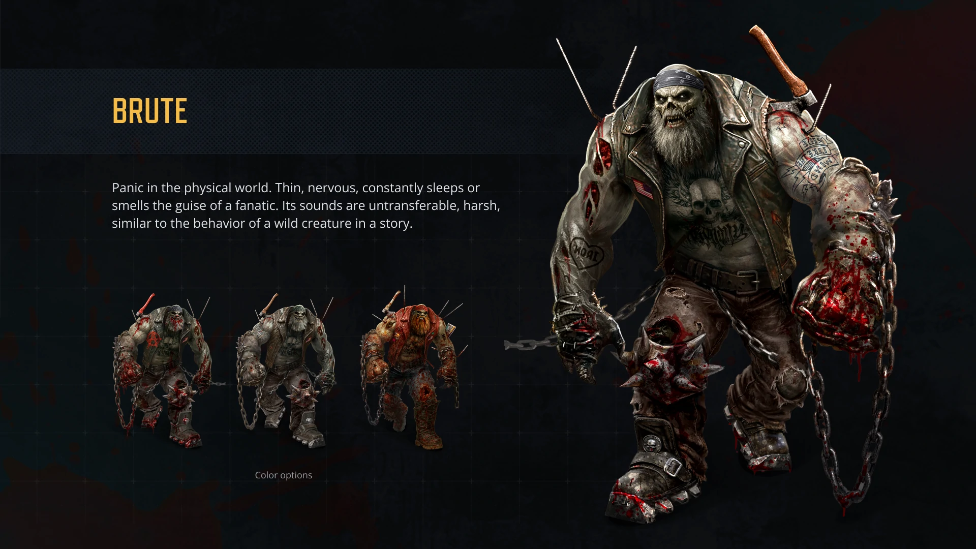 Character concept of the Brute enemy showing appearance and color variations for the Undeads project.